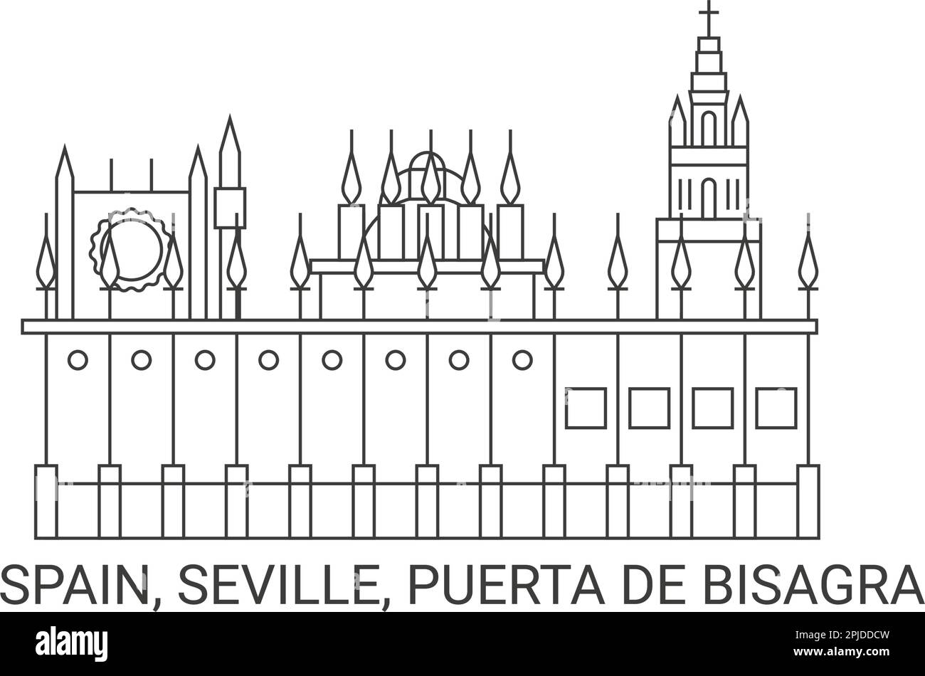 Spanien, Sevilla, Puerta De Bisagra, Reise-Wahrzeichen-Vektordarstellung Stock Vektor