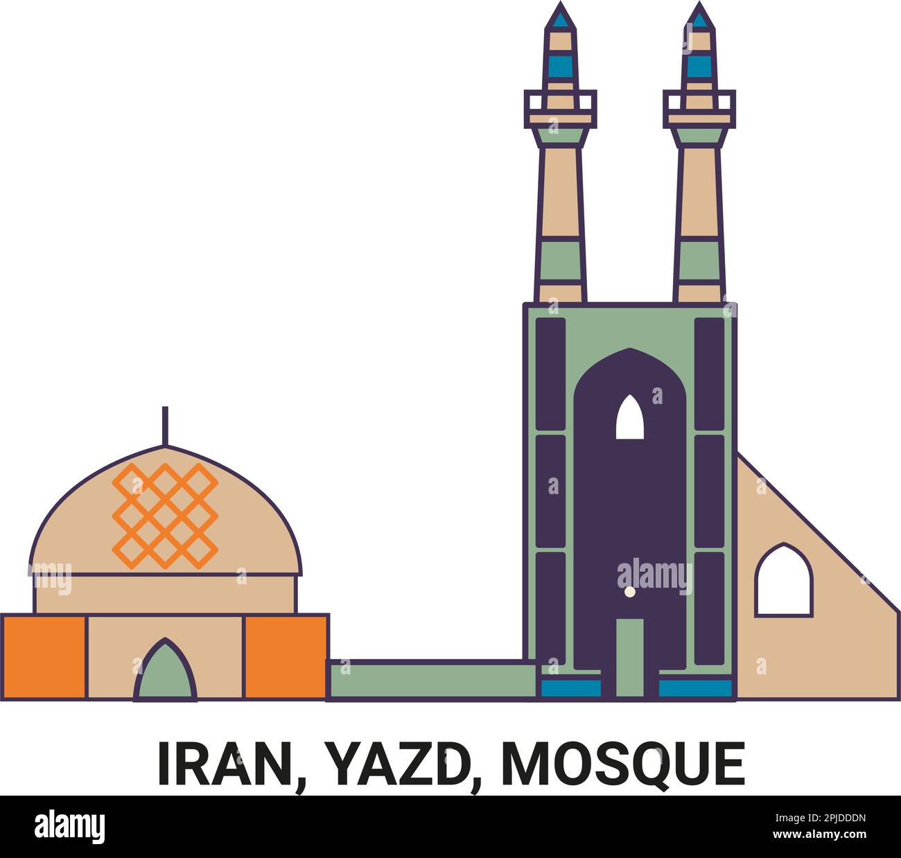 Iran, Yazd, Jmeh Moschee reisen als Vektorbild Stock Vektor