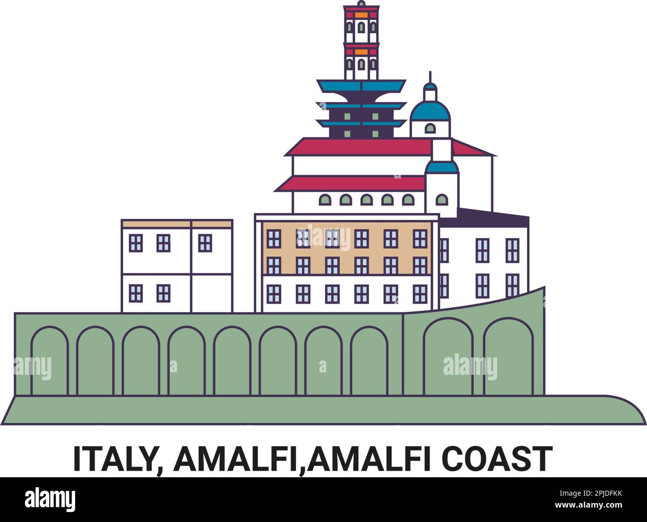 Italien, Amalfi, Amalfiküste, Reise-Wahrzeichen-Vektordarstellung Stock Vektor