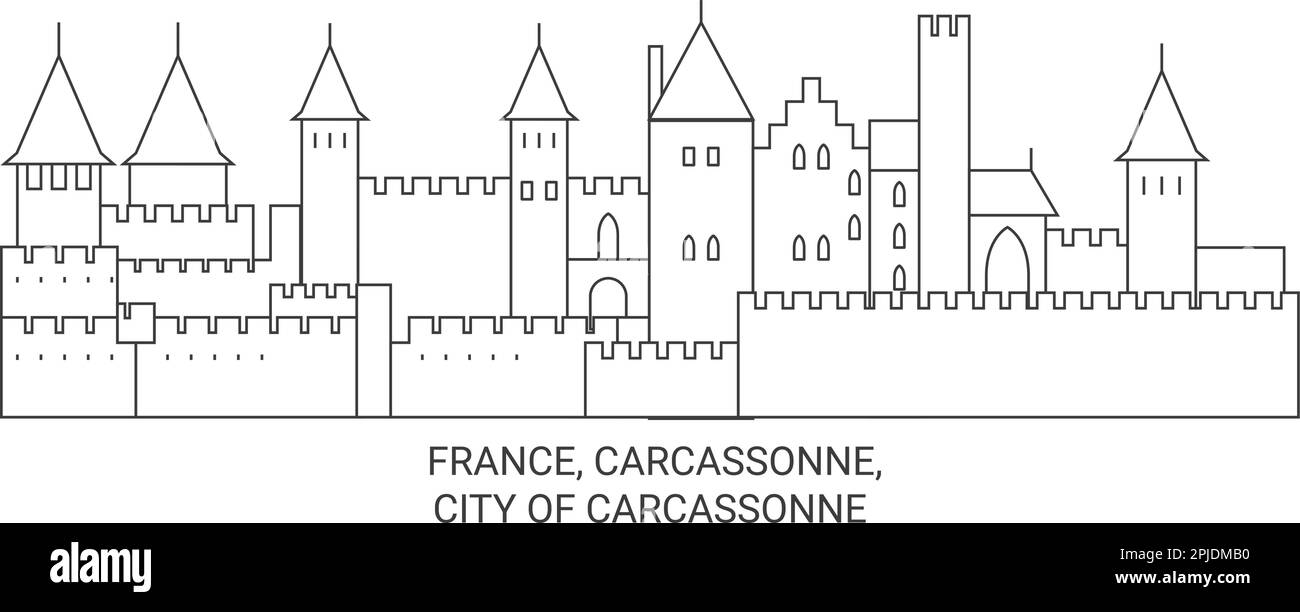 Frankreich, Carcassonne, Stadt Carcassonne Reise-Wahrzeichen-Vektordarstellung Stock Vektor