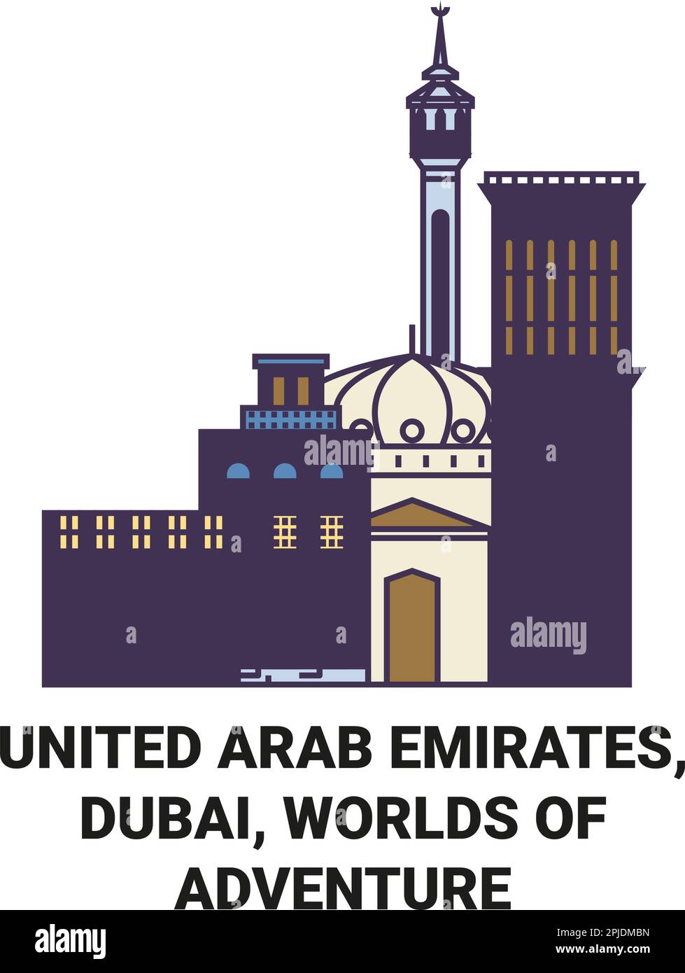 Vereinigte Arabische Emirate, Dubai, Reisen Welten des Abenteuers, Vektordarstellung Stock Vektor