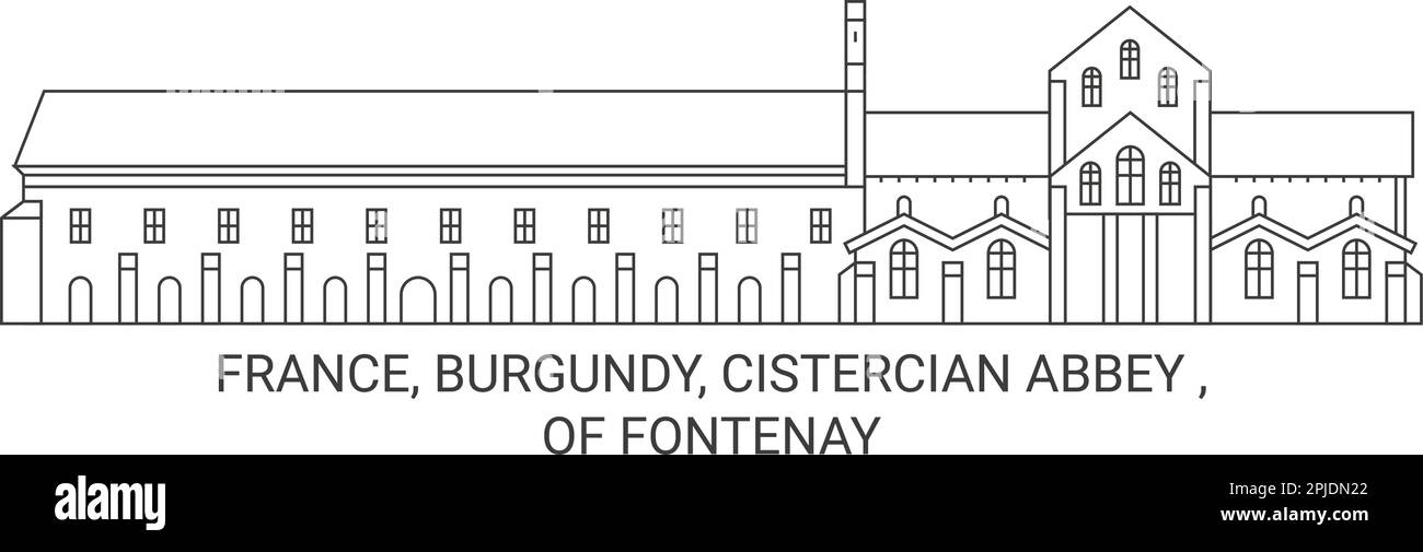 Frankreich, Burgund, Zisterzienserabtei, von Fontenay Reise-Wahrzeichen-Vektordarstellung Stock Vektor