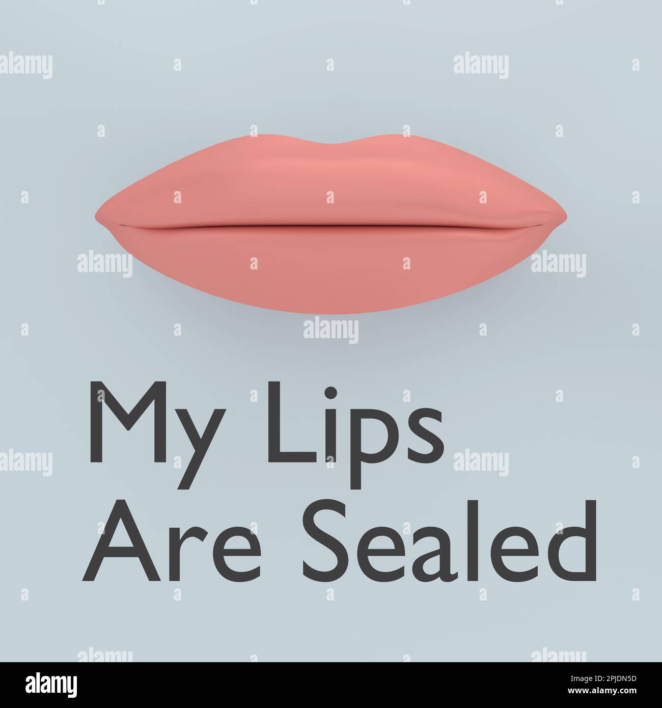 3D Abbildung eines geschlossenen Mundes mit dem Skript Meine Lippen sind versiegelt. Stockfoto