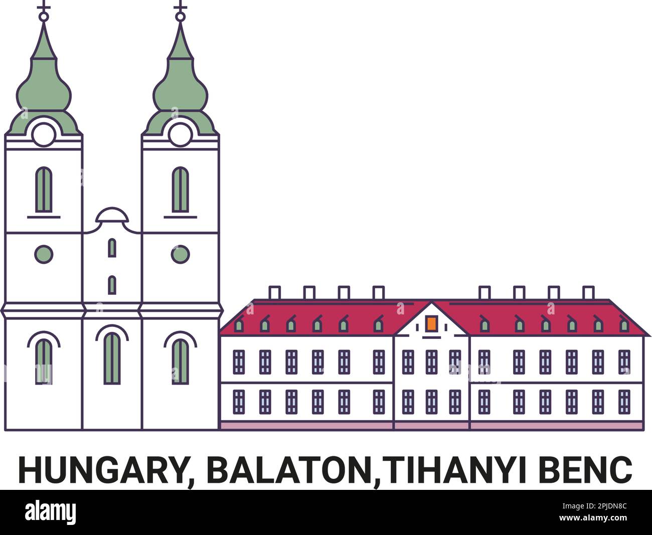 Ungarn, Balaton, Tihanyi Benc, S Aptsg Reise Landmark Vektordarstellung Stock Vektor