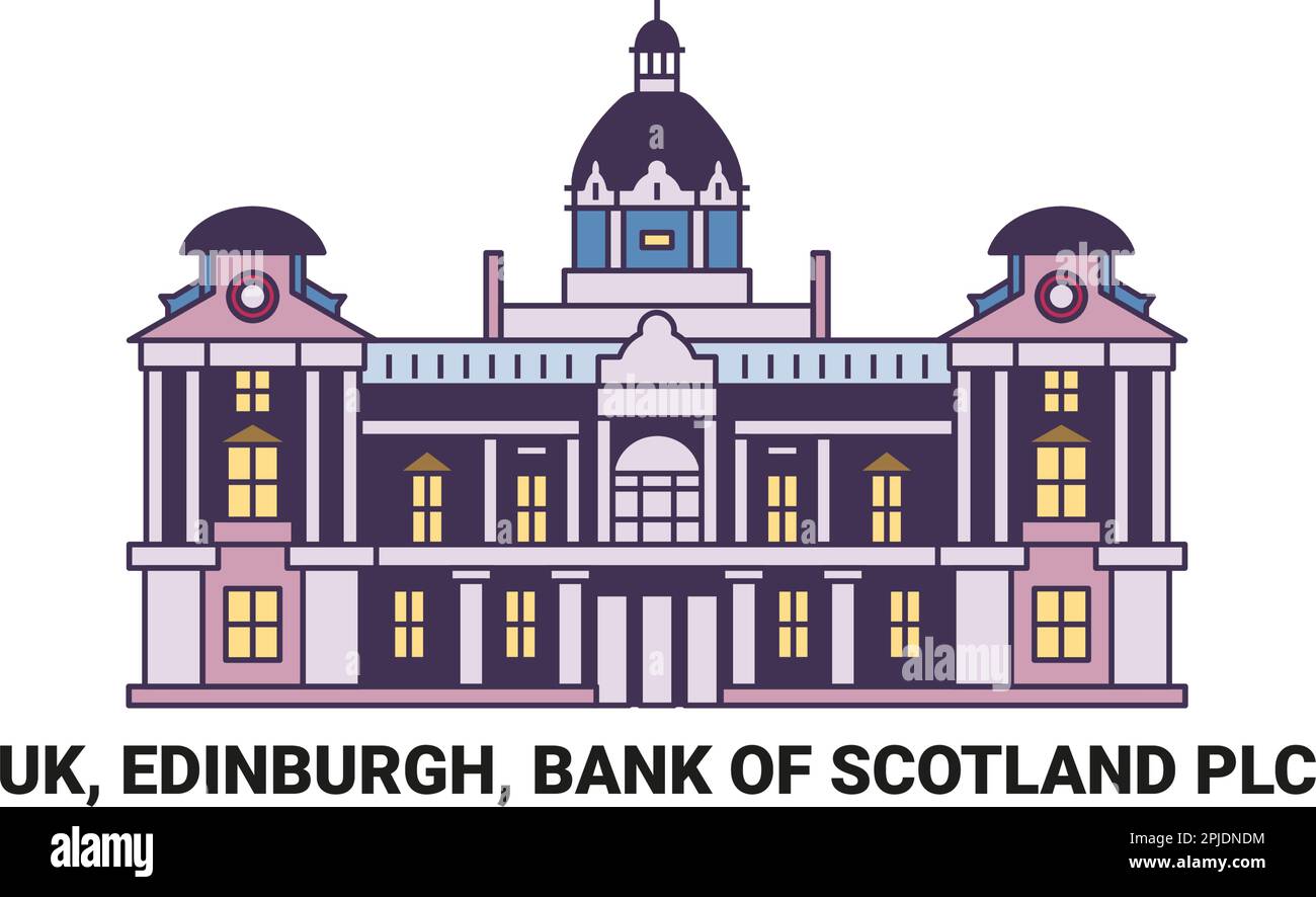 England, Edinburgh, Bank of Scotland Plc, Reise-Wahrzeichen-Vektordarstellung Stock Vektor