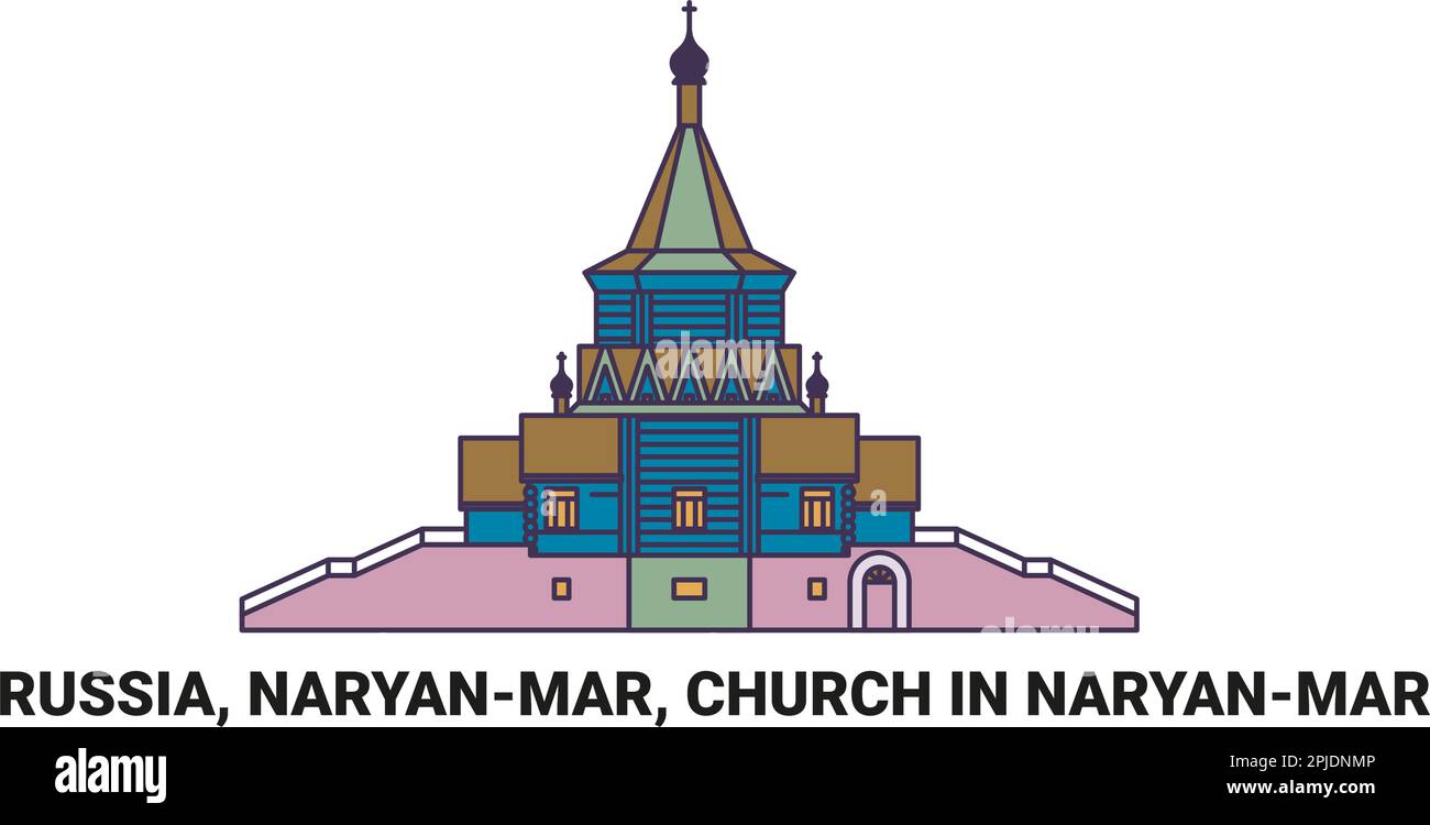 Russland, Naryanmar, Kirche in Naryanmar, Reise-Wahrzeichen-Vektordarstellung Stock Vektor