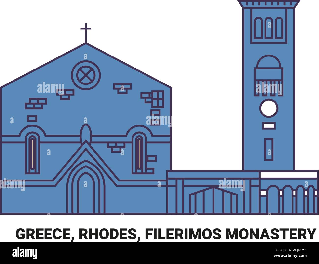 Griechenland, Rhodos, Filerimos Kloster reisen Wahrzeichen Vektordarstellung Stock Vektor