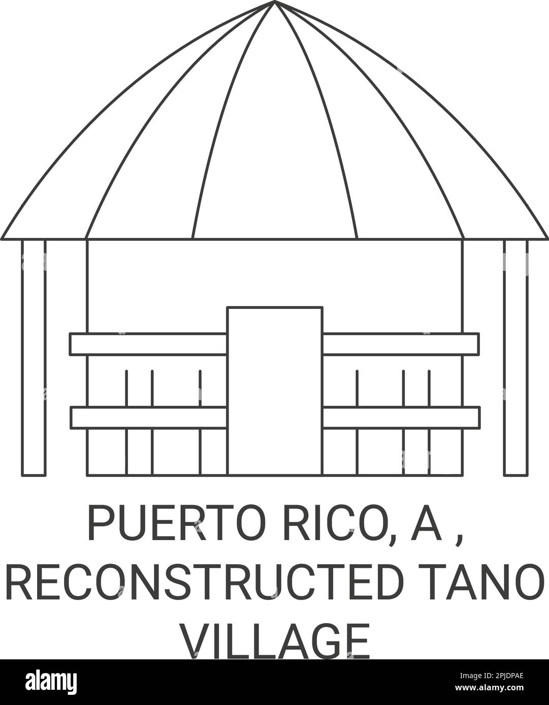 Puerto Rico, rekonstruiertes Tano Village Reise-Wahrzeichen-Vektorbild Stock Vektor