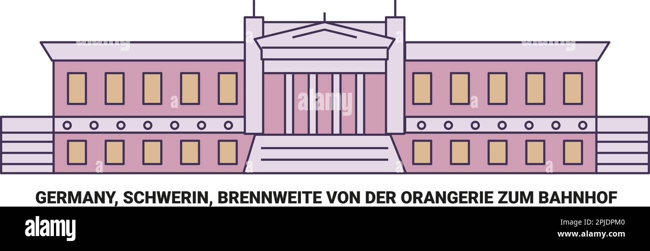 Deutschland, Schwerin, Brennweite von der Orangerie zum Bahnhof Reise-Wahrzeichen-Vektordarstellung Stock Vektor