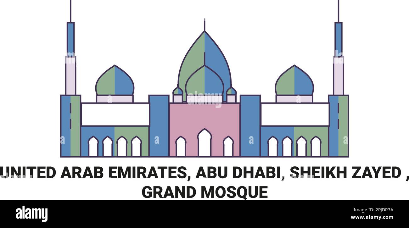 Vereinigte Arabische Emirate, Abu Dhabi, Scheich Zayed , große Moschee Reise-Wahrzeichen-Vektordarstellung Stock Vektor