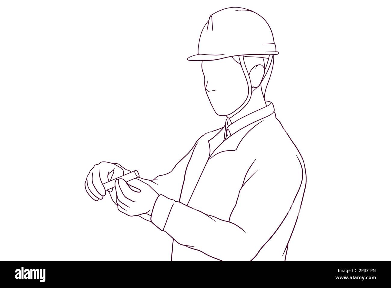 Ingenieur, der Messungen vornimmt, handgezeichnete Vektordarstellung Stock Vektor