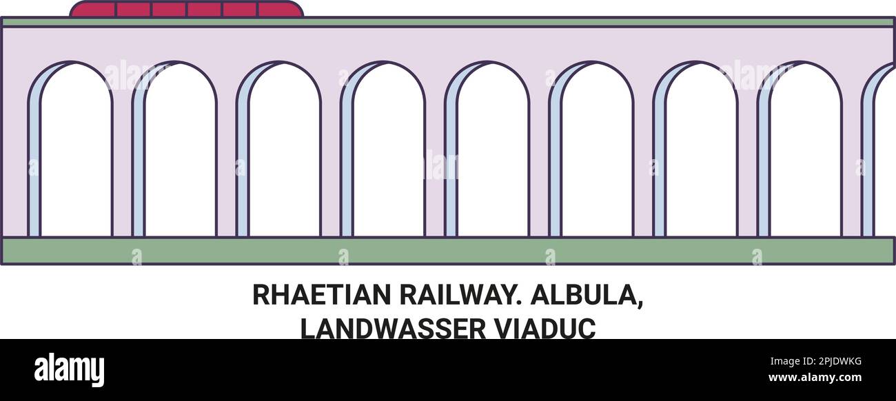 Deutsche Rhaetianische Eisenbahn. Landwasser Viadukt Reise Landmarke Vektordarstellung Stock Vektor