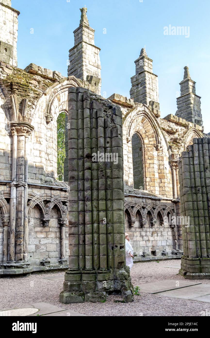 EDINBURGH, GROSSBRITANNIEN - 10. SEPTEMBER 2014: Dies sind die Ruinen der Bauwerke der Holyrood Abbey. Stockfoto