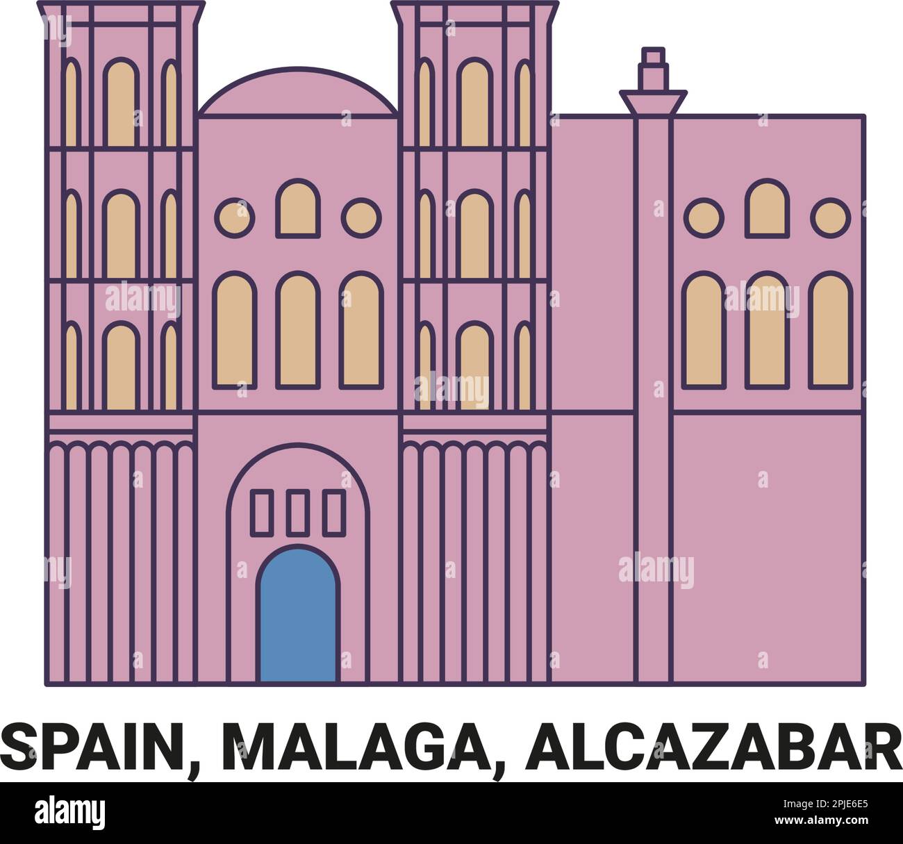 Spanien, Andalusien, Malaga, Alcazaba Reise-Wahrzeichen-Vektordarstellung Stock Vektor