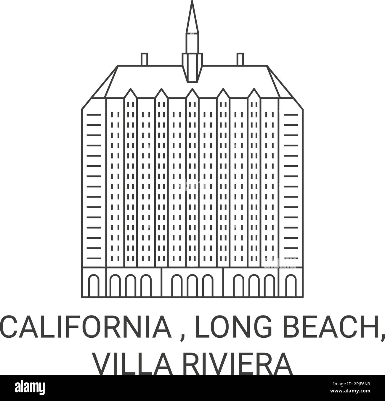 USA, Kalifornien, Long Beach, Villa Riviera Reise Wahrzeichen Vektordarstellung Stock Vektor