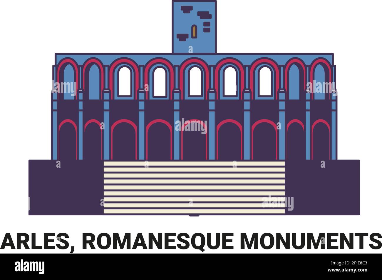 Frankreich, Arles, romanische Denkmäler, Reise-Wahrzeichen-Vektordarstellung Stock Vektor