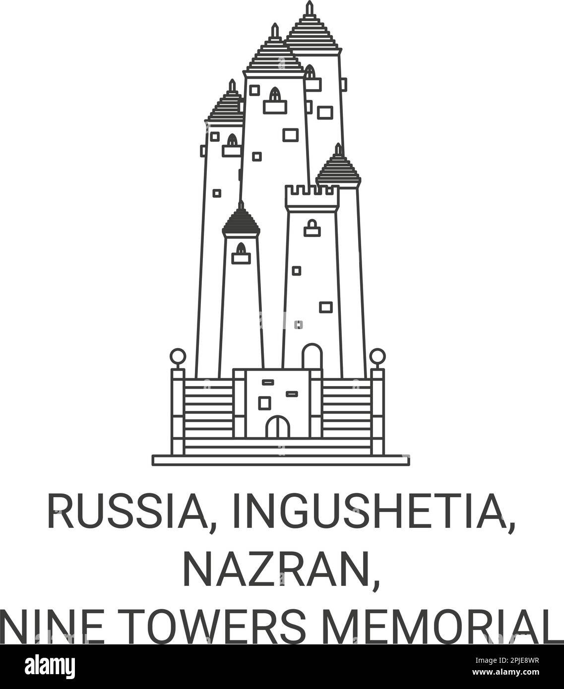 Russland, Inguschetien, Nazran, Nine Towers Memorial Reise-Wahrzeichen-Vektordarstellung Stock Vektor