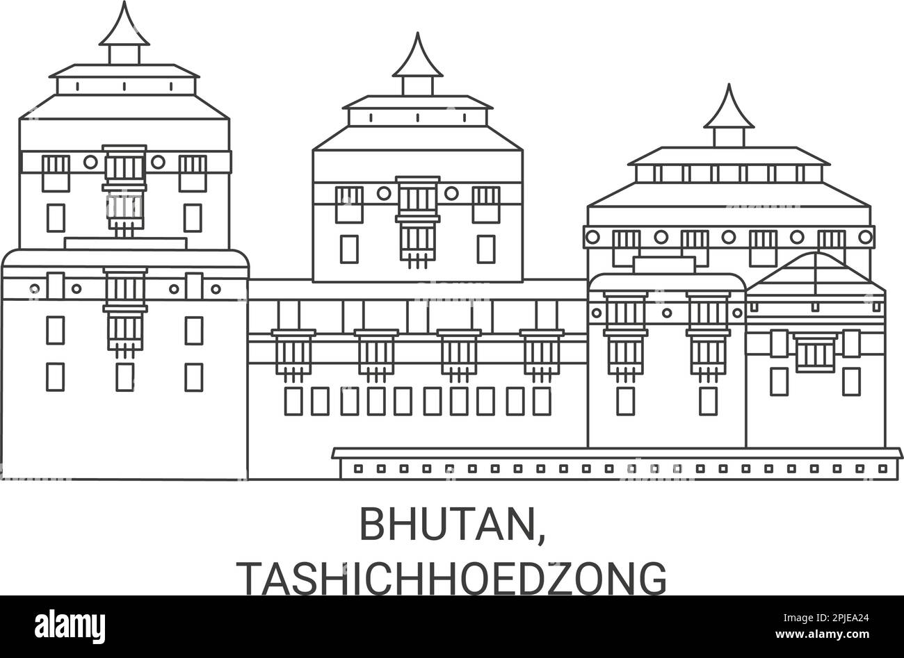 Bhutan, Tashichhoedzong Reise-Wahrzeichen-Vektordarstellung Stock Vektor