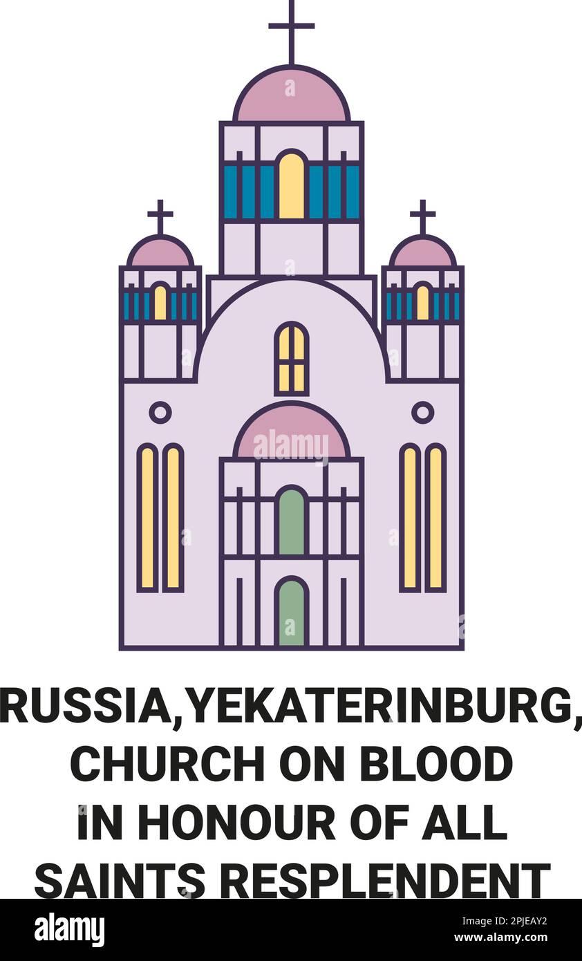 Russland, Jekaterinburg, Blutkirche zu Ehren aller Heiligen, glitzernde Reise-Wahrzeichen-Vektordarstellung Stock Vektor