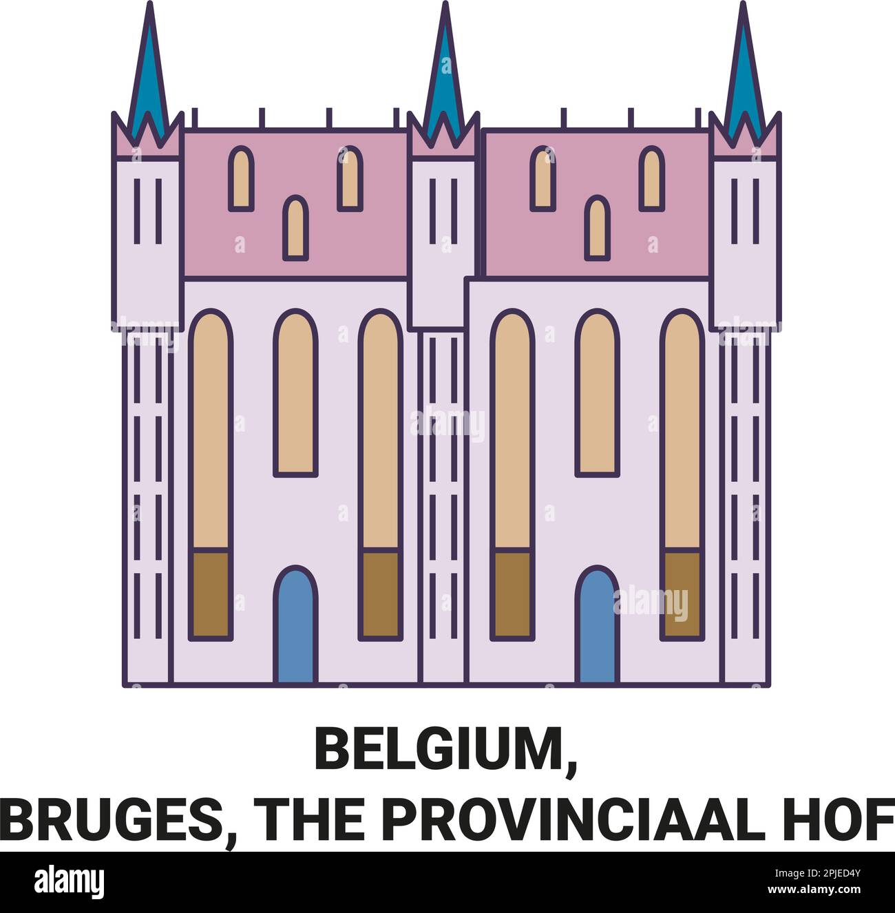 Belgien, Brügge, der Provinciaal Hof Reise-Wahrzeichen-Vektordarstellung Stock Vektor