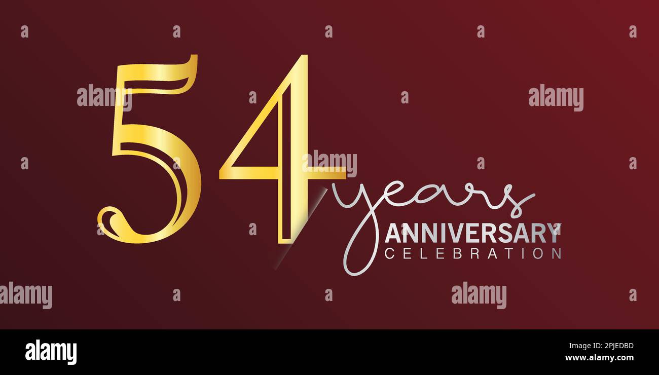 Logo zum 54.-jährigen Jubiläum Gold und Rot Farbe isoliert auf elegantem Hintergrund, Vektordesign für Gruß- und Einladungskarte Stock Vektor
