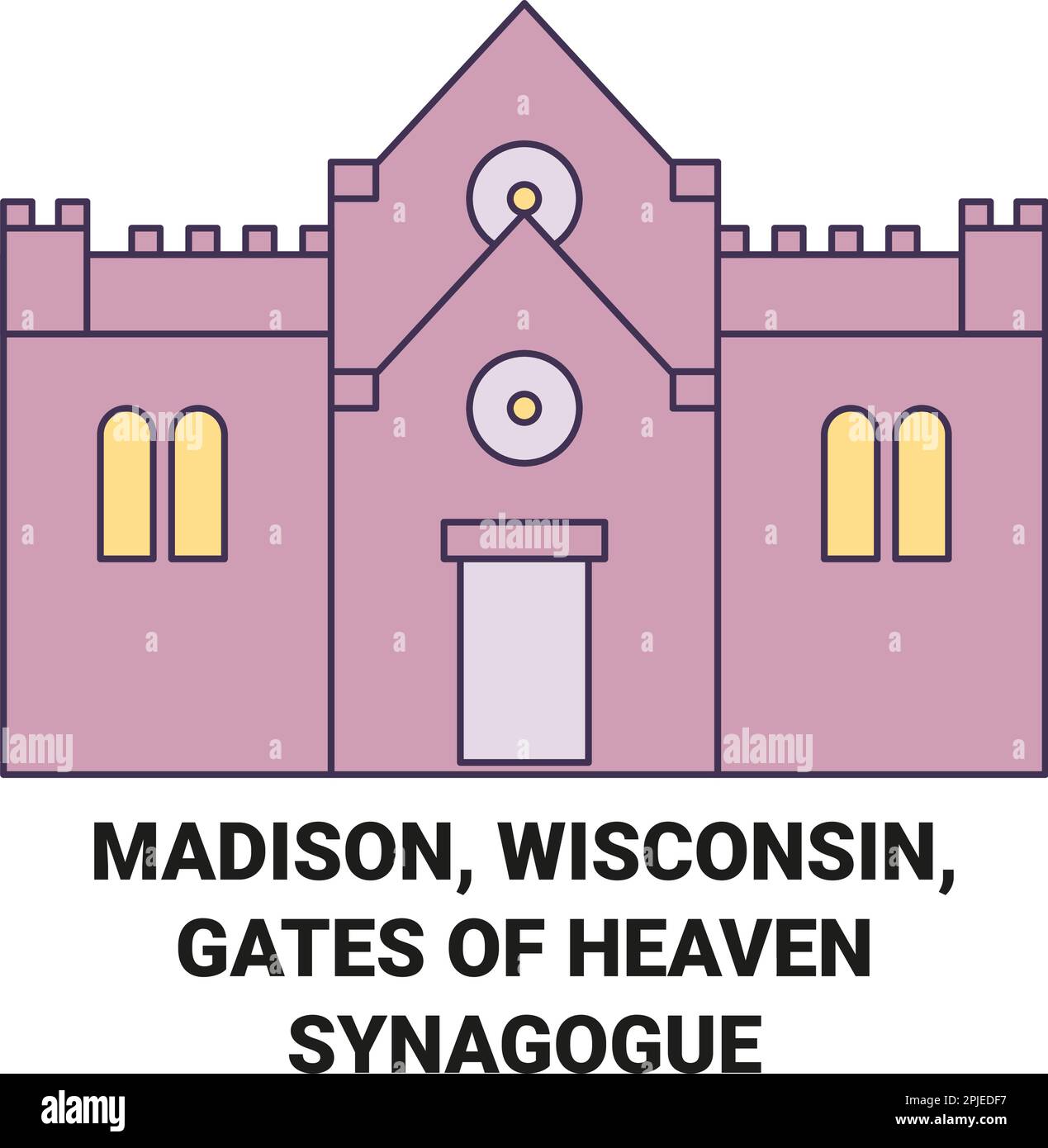 USA, Madison, Wisconsin, Gates of Heaven Synagoge Reise-Wahrzeichen-Vektordarstellung Stock Vektor