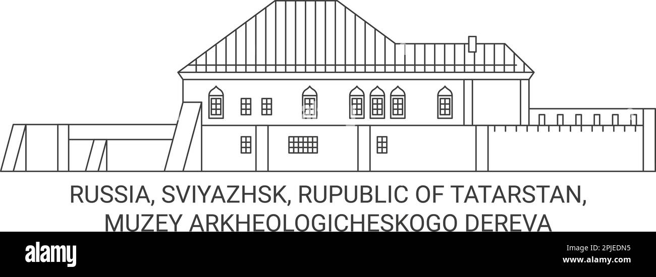 Russland, Svijashsk, Rupublik von Tatarstan, Muzey Arkheologicheskogo Dereva Reise-Wahrzeichen-Vektordarstellung Stock Vektor