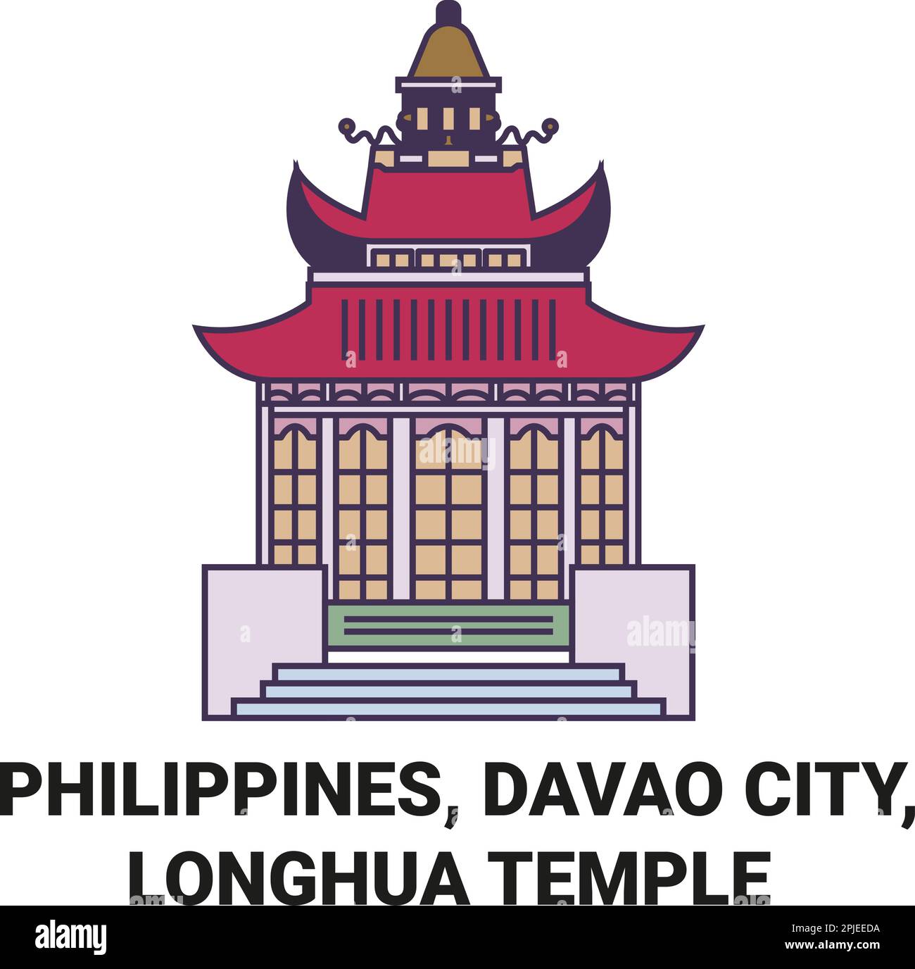 Philippinen, Davao City, Longhua Temple Reise-Wahrzeichen Vektordarstellung Stock Vektor