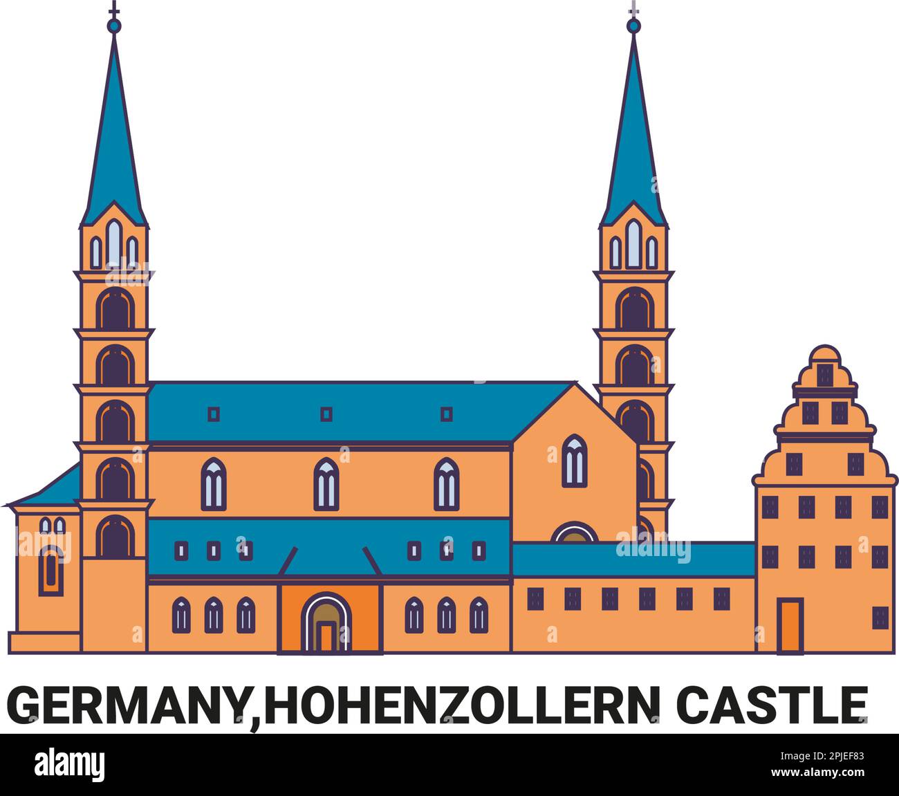 Deutschland, Schloss Hohenzollern, Reise-Wahrzeichen-Vektordarstellung Stock Vektor