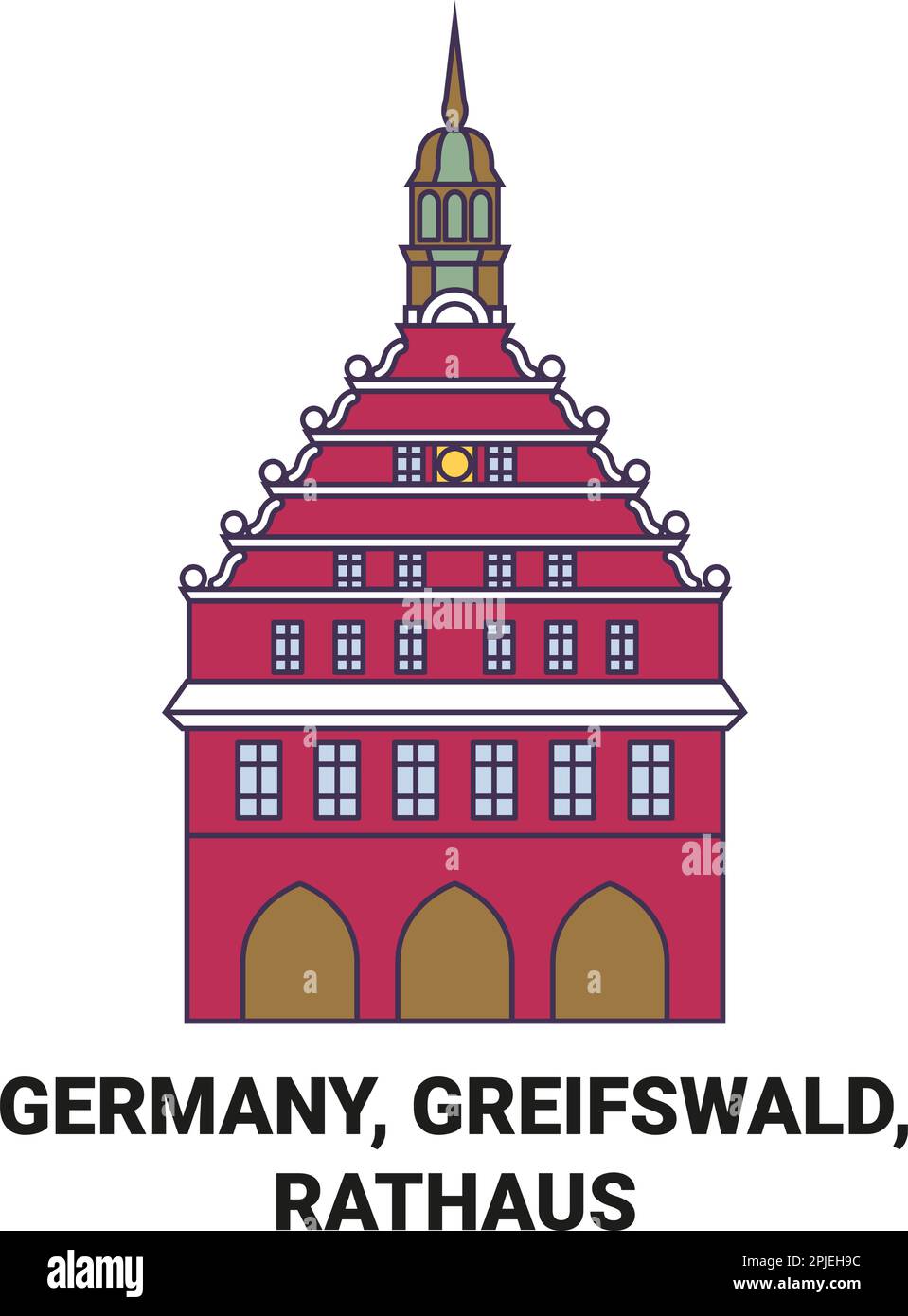 Deutschland, Greifswald, Rathaus Reise-Wahrzeichen-Vektordarstellung Stock Vektor