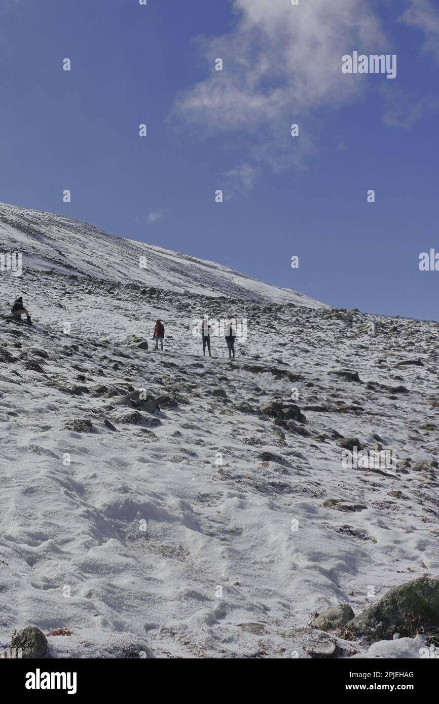 Der schneebedeckte himalaya-Berg und das malerische alpine Yumesodong-Tal, auch bekannt als Zero Point, ein beliebtes Touristenziel im Norden von sikkim, indien Stockfoto