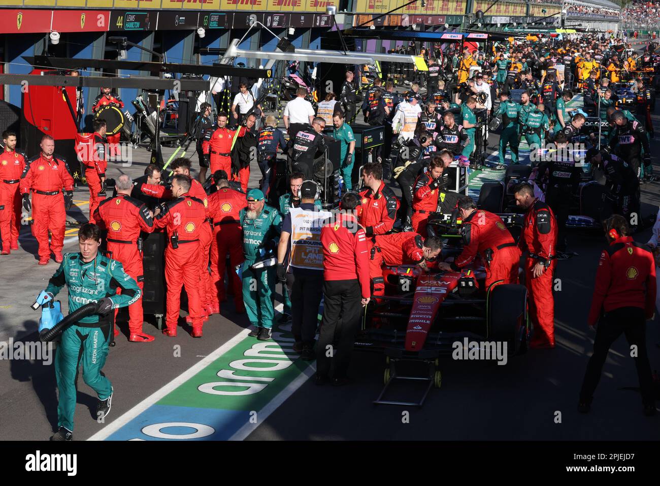 Pitlane während der Formel 1 Rolex Grand Prix 2023, 3. Runde der Formel-1-Weltmeisterschaft 2023 vom 31. März bis 2. April 2023 auf dem Albert Park Circuit in Melbourne, Australien – Foto: Dppi/DPPI/LiveMedia Stockfoto