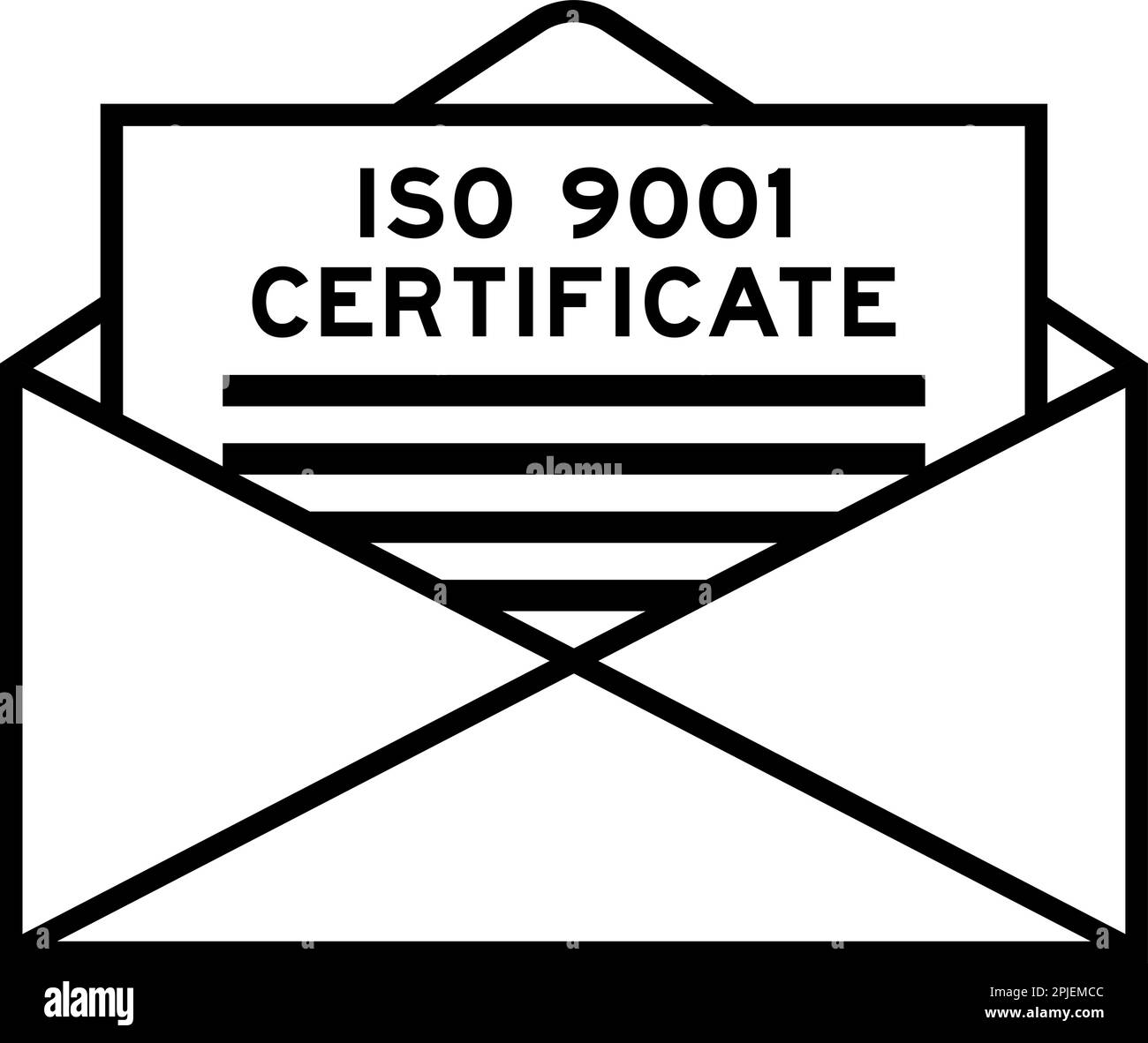 Umschlag und Briefzeichen mit dem Wort „ISO 9001-Zertifikat“ als Überschrift Stock Vektor