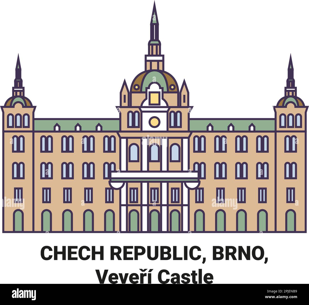 Tschetschische Republik, Brünn, Burg Veveri Reise Wahrzeichen Vektordarstellung Stock Vektor