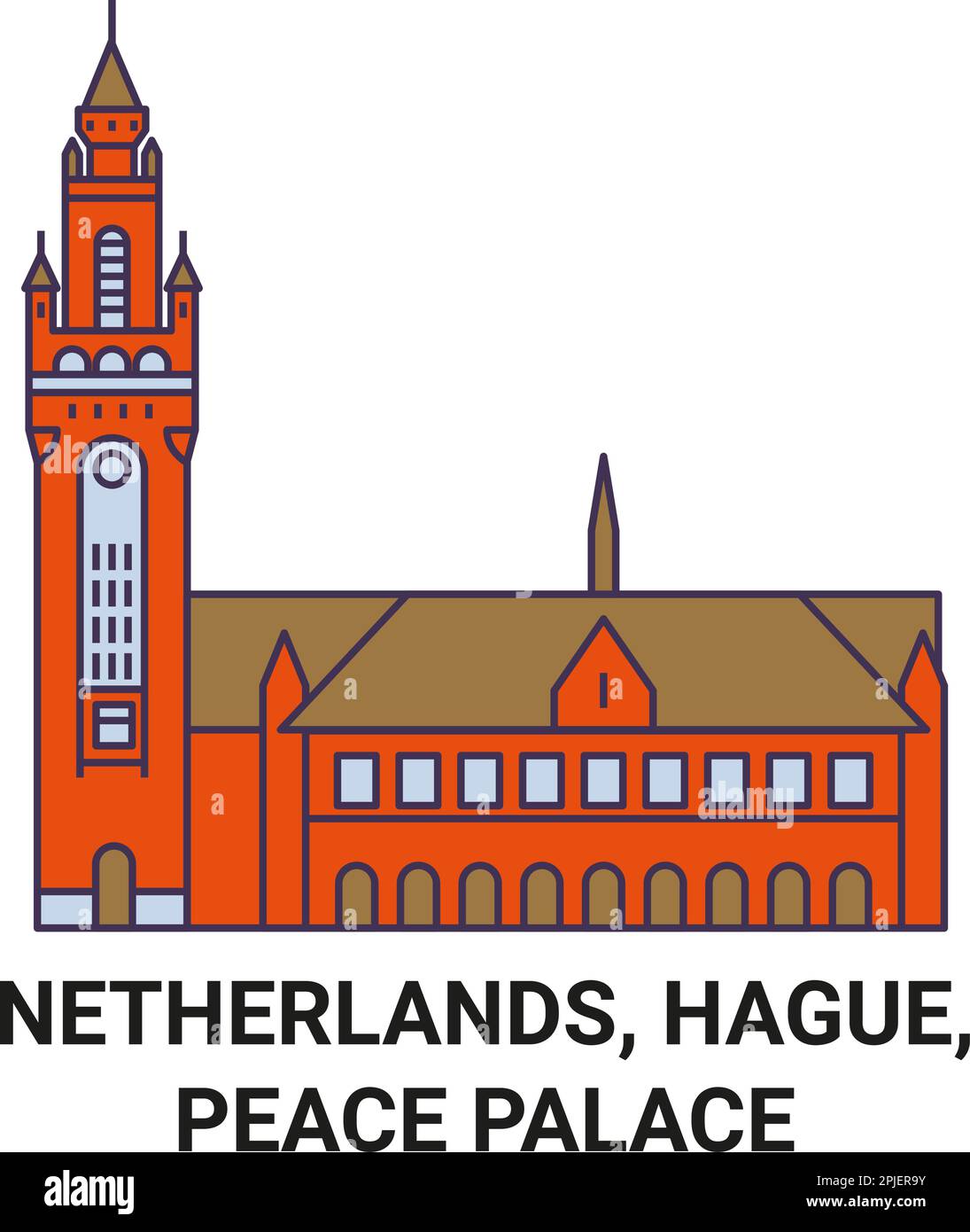 Vektorgrafik der Reise durch die Niederlande, Den Haag und den Friedenspalast Stock Vektor