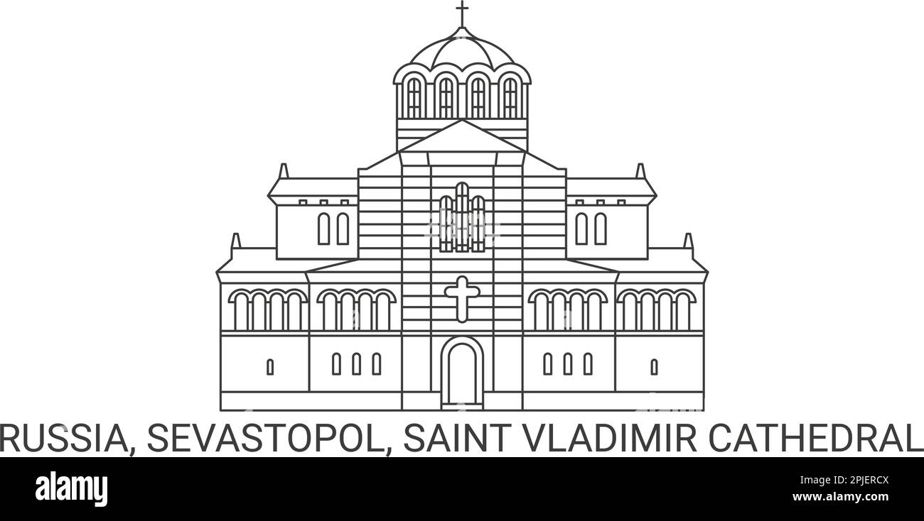 Russland, Sewastopol, St.-Vladimir-Kathedrale, Reise-Wahrzeichen-Vektordarstellung Stock Vektor