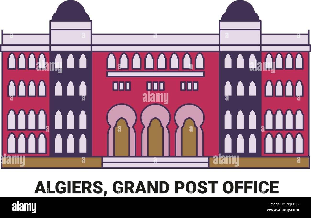 Algier, Grand Post Office, Reise-Wahrzeichen-Vektordarstellung Stock Vektor