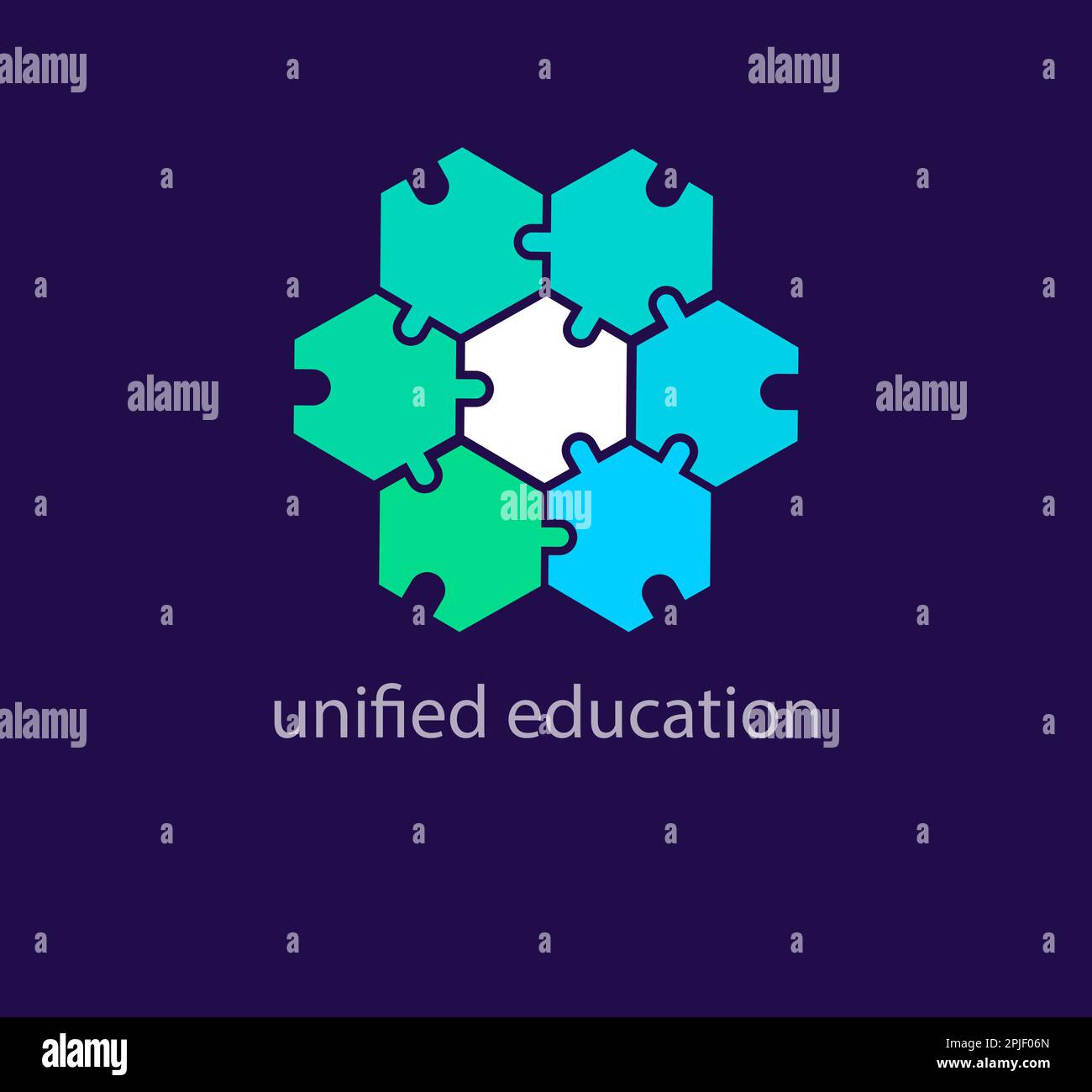 Einzigartiges pentagon-Puzzle-Bildungs-Logo. Farbübergang in modernem Design. Logovorlage für Connected Education. vektor. Stock Vektor