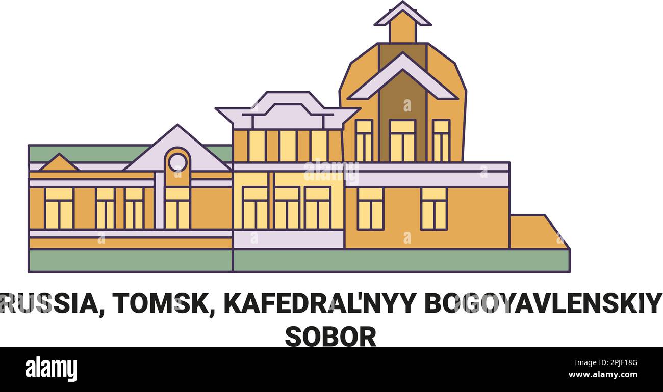 Russland, Tomsk, Kafedral'nyy Bogoyavlenskiy Sobor, Reise-Wahrzeichen-Vektor-Illustration Stock Vektor