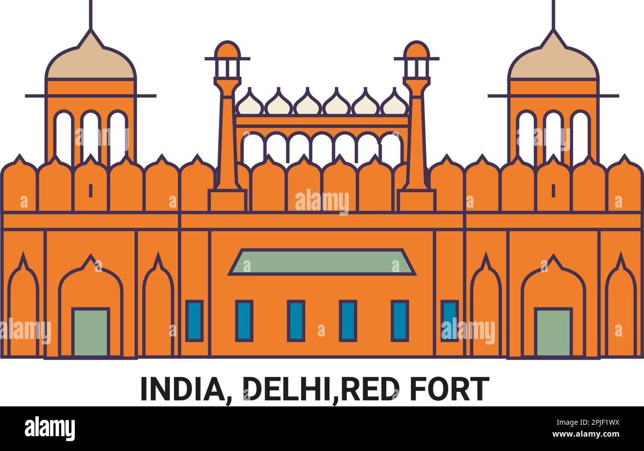 Indien, Delhi, Red Fort, Vektordarstellung für Reiseziele Stock Vektor