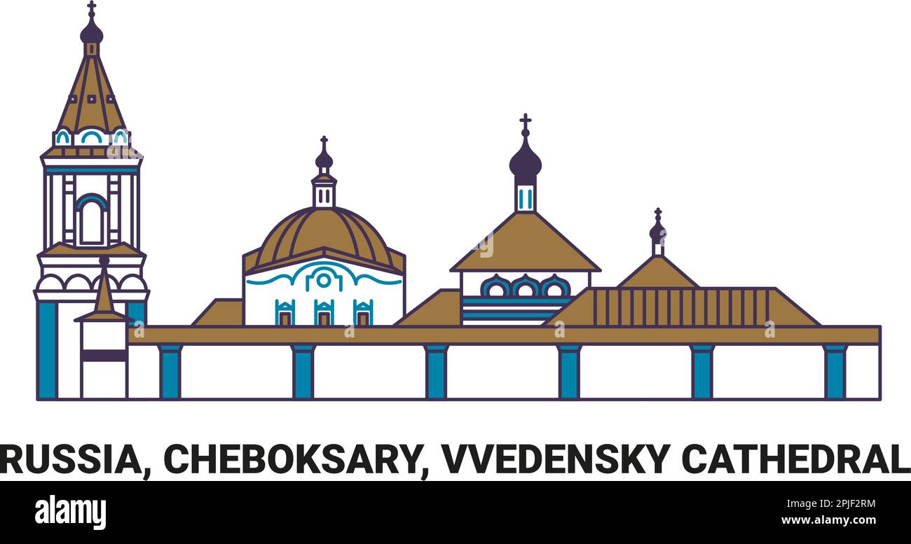 Russland, Cheboksary, Vedensky-Kathedrale, Reise-Wahrzeichen-Vektordarstellung Stock Vektor