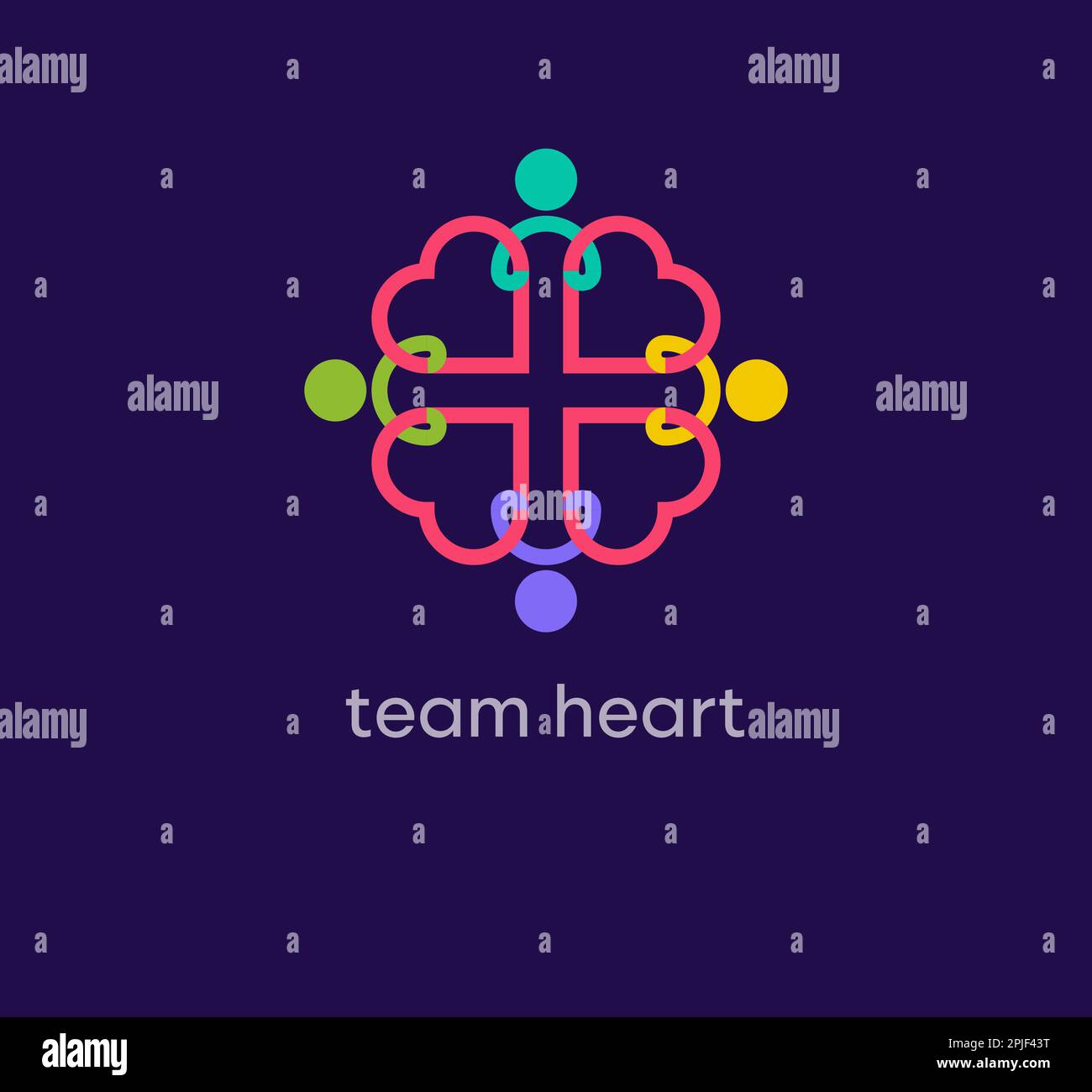 Team Heart People Logo. Einzigartige Farbübergänge. Vorlage für Team- und gemeinsames Erfolgskommentar. vektor. Stock Vektor