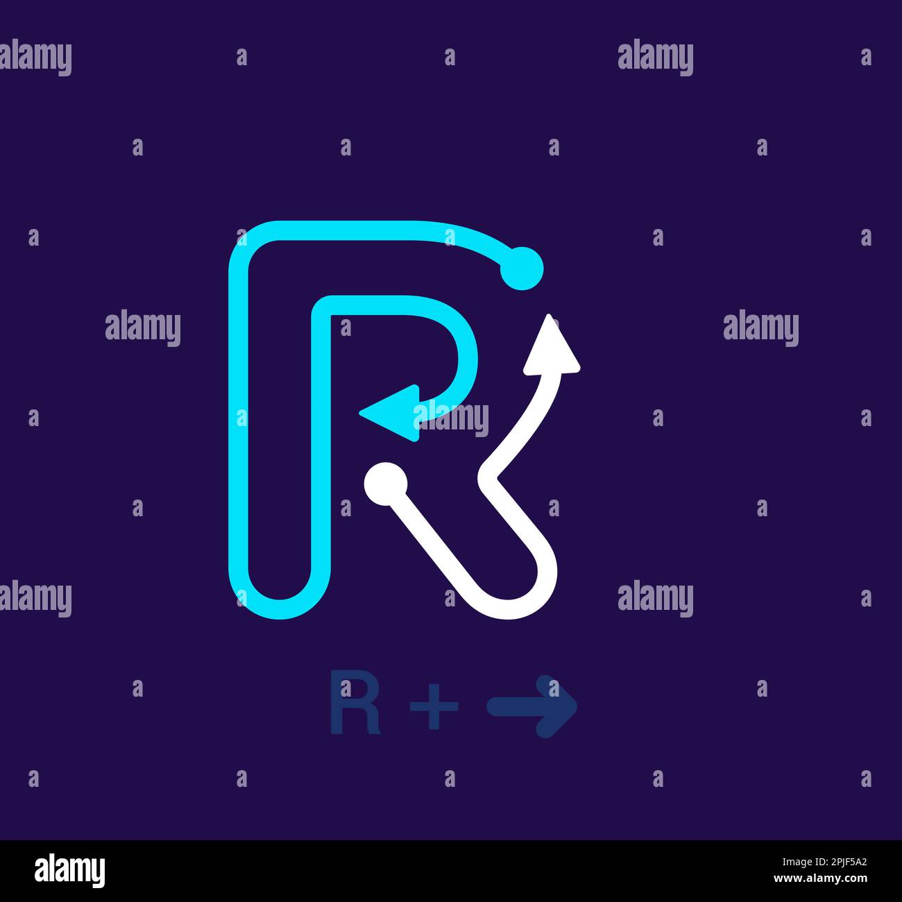 Logo mit linearem Buchstaben R. Einzigartiges Logo. Abstraktes Zielsymbol mit einfachem rotierendem Pfeil. Der Vektor der Unternehmensidentität. Stock Vektor