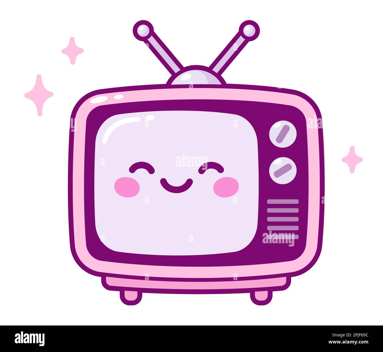 Kawaii Pink Fernsehset mit lustigem lächelndem Gesicht. Einfache und niedliche Cartoon-Vektor-Clip-Art-Illustration. Stock Vektor