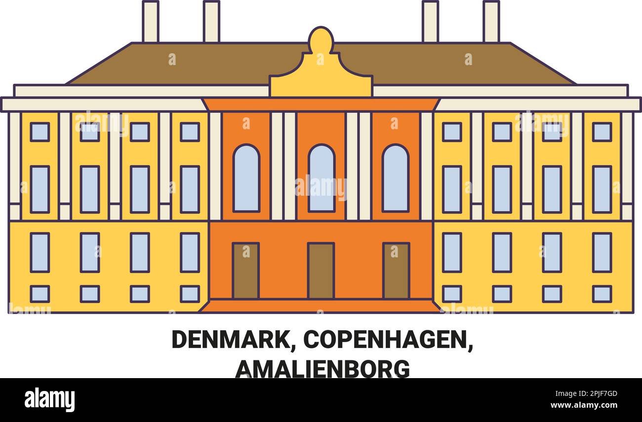 Dänemark, Kopenhagen, Amalienborg Reise-Wahrzeichen-Vektordarstellung Stock Vektor