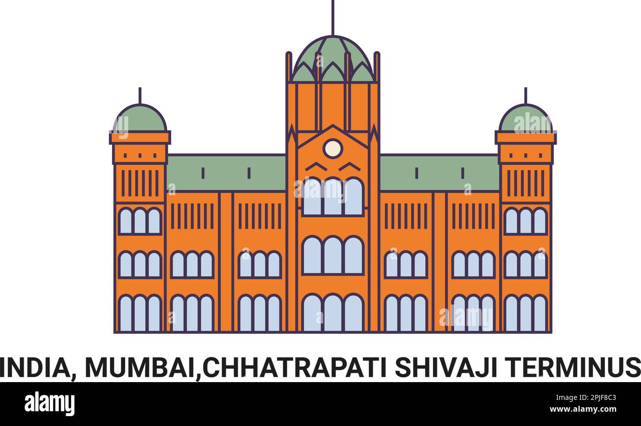 Indien, Mumbai, Chhatrapati Shivaji Terminus, Reise-Wahrzeichen-Vektordarstellung Stock Vektor