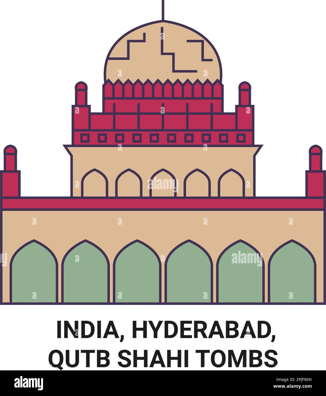 Indien, Hyderabad, Qutb Shahi Gräber reisen Wahrzeichen-Vektordarstellung Stock Vektor