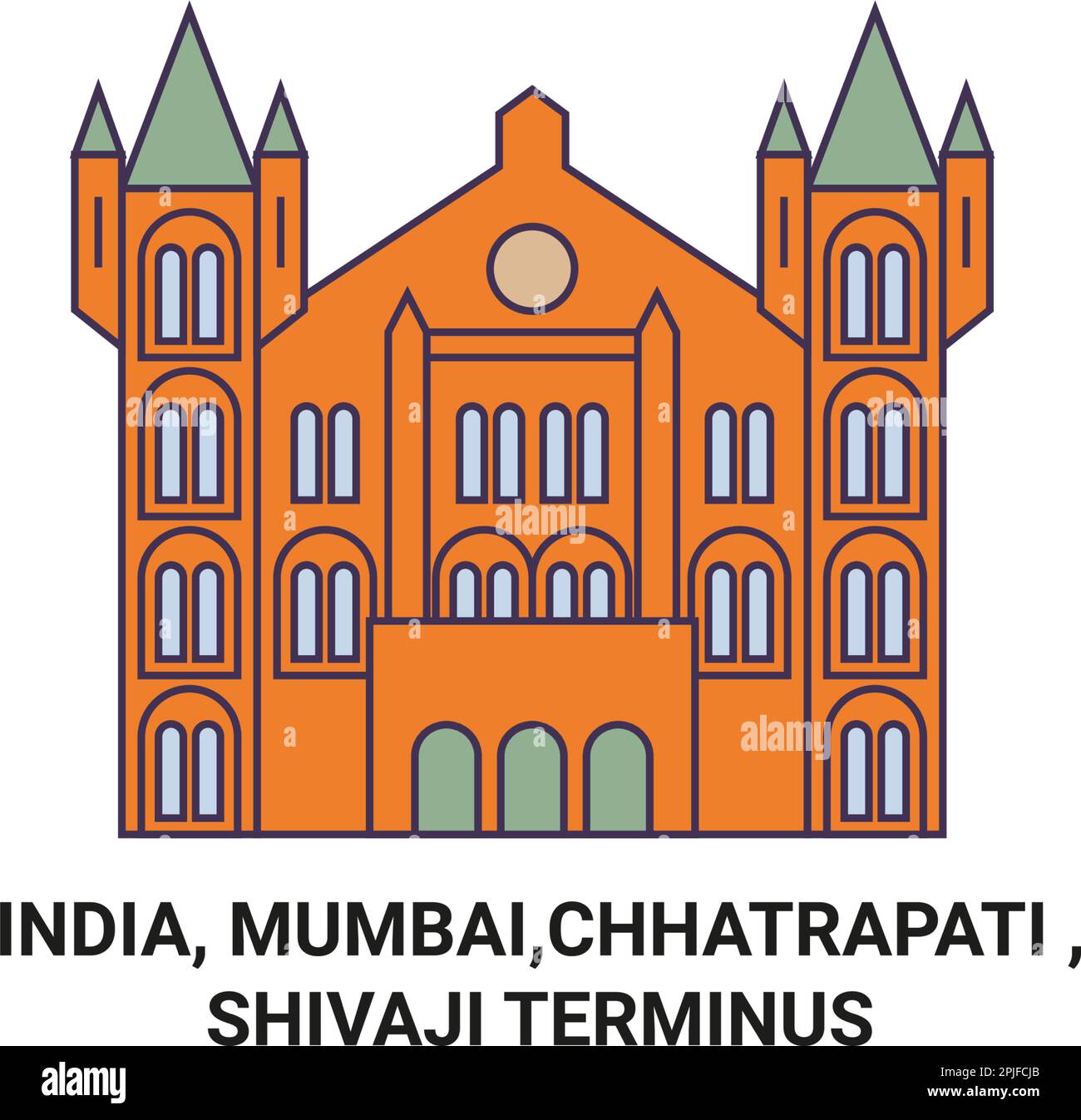 Indien, Mumbai, Chhatrapati, Shivaji Terminus Reise-Wahrzeichen-Vektordarstellung Stock Vektor