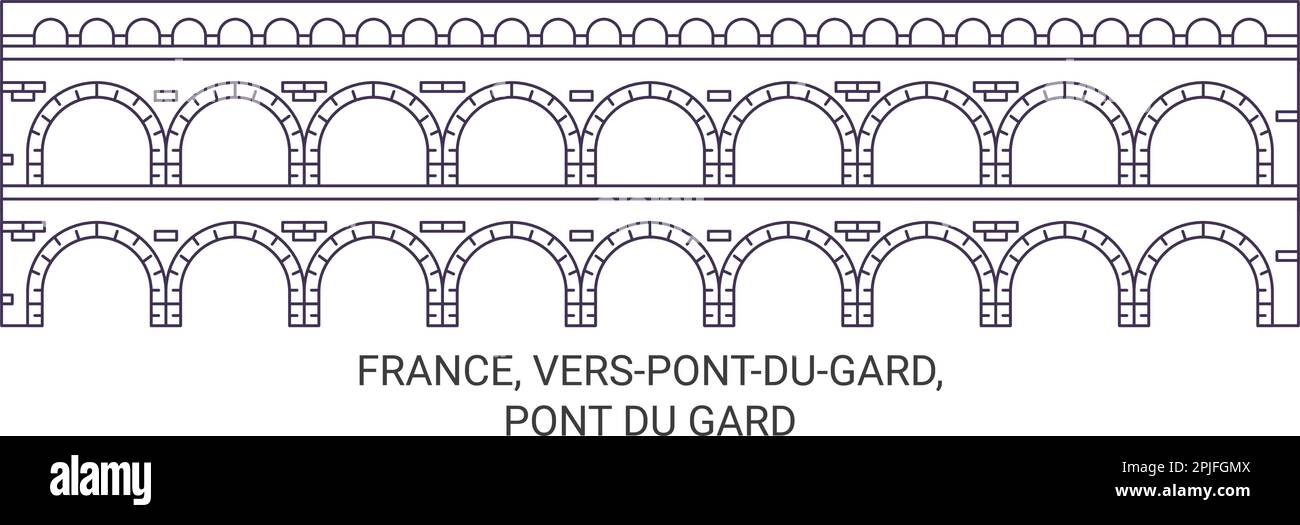 Frankreich, Verspontdugard, Pont Du Gard Reise-Wahrzeichen-Vektordarstellung Stock Vektor