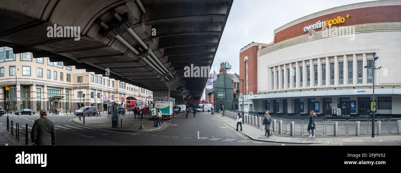 London - Februar 2023: Eventim Apollo,. Auch bekannt als Hammersmith Apollo – Veranstaltungsort für Live-Unterhaltung im Westen Londons Stockfoto